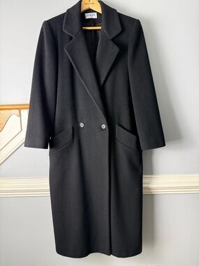 Classy Vintage JG Hook Maxi Black Double-Breasted Wool Trench Coat